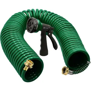 Coil Garden Hose 50 ft, EVA Curly Water Hose with Brass Connectors, Recoil Garden Water Hose,Includes 7-Pattern Function Sprayer,Retractable,Corrosion Resistant Garden Coil Hose.