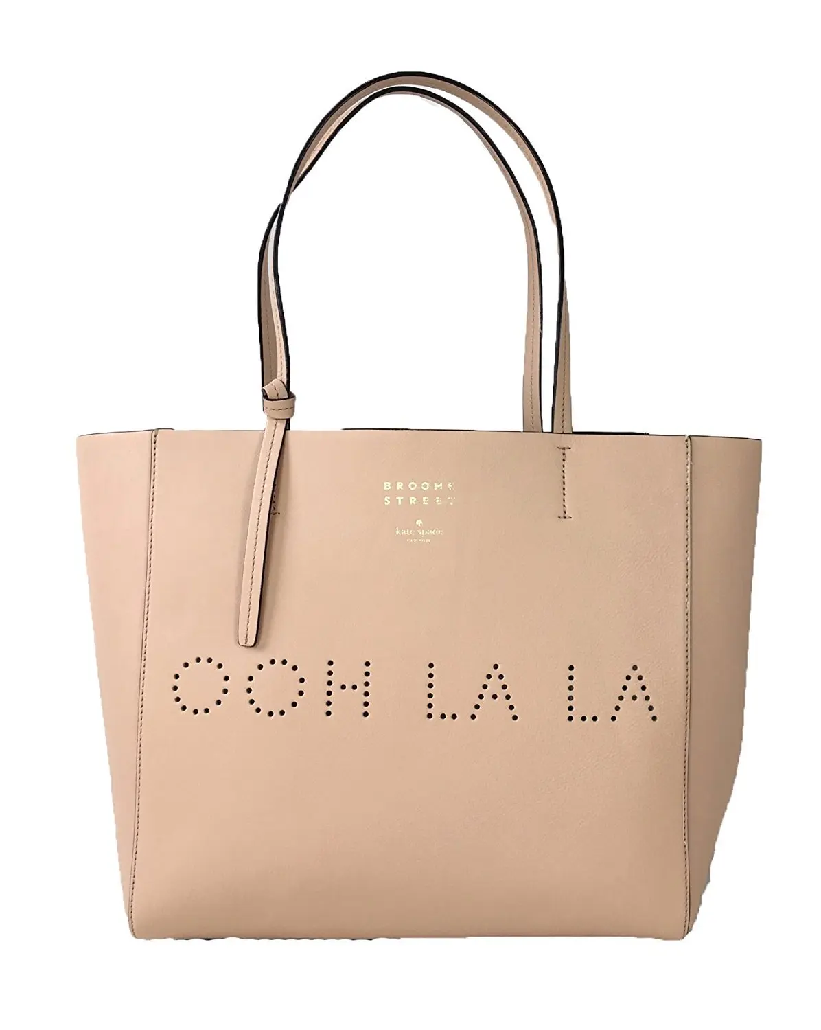 Women's Kate Spade Broome Street Hallie 'Ooh La La' Natural Leather Tote - Open Top, Plain, Double Handles, No Extras, Spacious Casual Design, High-Capacity for Work/Weekend