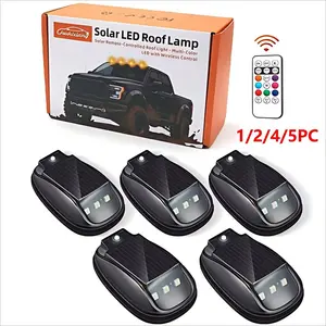Car Roof RGB Solar Powered Flashing Lights Strobe Lamp Remote Control Anti-Collision Pilot Light for Truck SUV Pickup
