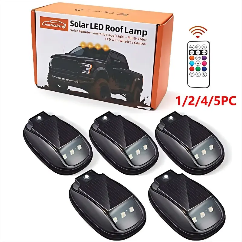 Car Roof RGB Solar Powered Flashing Lights Strobe Lamp Remote Control Anti-Collision Pilot Light for Truck SUV Pickup