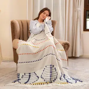 Amélie Home Boho, Handmade Colorful Striped Blanket, 50x60, Pearl Grey - NWT