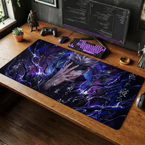 Anime Gaming Mouse Pad, Purple Lightning Large Desk Mat, Extended Gamer Mousepad