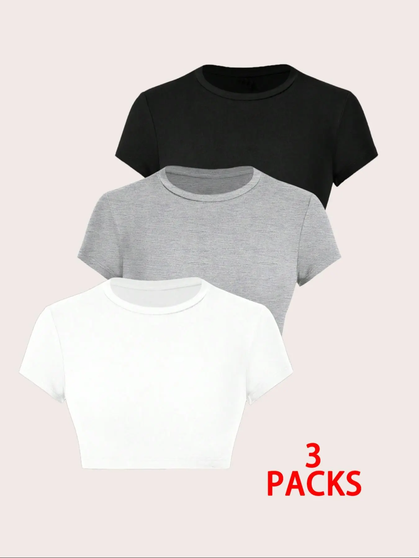 Women's Solid Ribbed Crop Tee, Casual Trendy Minimalist Short Sleeve Round Neck T-shirt for Summer, Ladies Clothes for Daily Wear, Tops, Basic, Minimalist, Everyday, Fit
