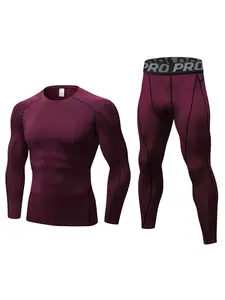 Men's Compression Tracksuit Set, Top Stitching Top & Letter Tape Leggings, Sportswear Set for Indoor Outdoor Wear, High Performance Activewear, Men's Sport & Outdoor Clothing, Sports Suit Tracksuits