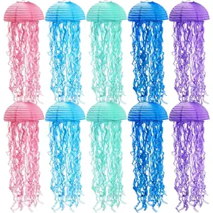 Set of 10 Jelly Fish Paper Lanterns,   Blue Green  Lantern, Jelly Fish  Decor for Party, Under The Sea  Birthday Party Decorations