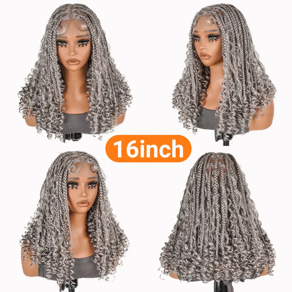 SuperNova 16 Inch Gray Full Lace Bohemian Box Braided Wig Lightweight ...