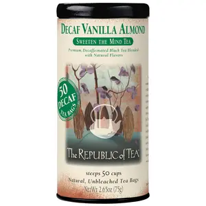 The Republic of Tea Decaf Vanilla Almond Black Tea, 50 Tea Bag Tin
