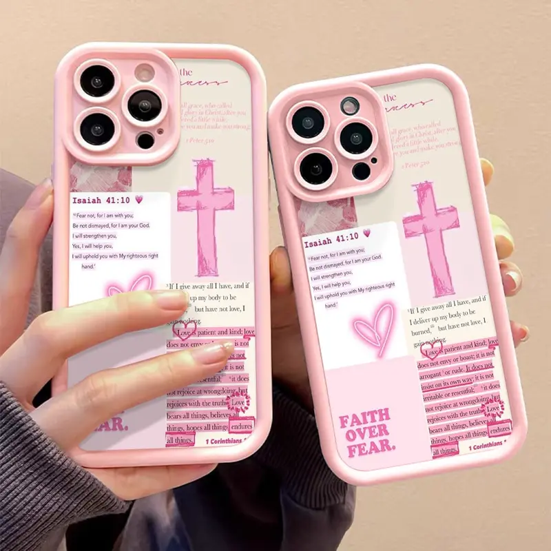 Military-Grade Certified Shockproof Protective Casing Protector for iPhone, Christian Bible Verse Print, Full-Cover TPU Protection, Blush Pink Mobile Phone Accessory, Compatible with iPhone 11-X/XS/XS Max,12/12 Mini/13/13 Mini,14/15/16/16E/17/17E