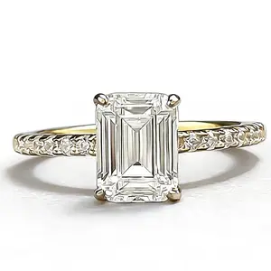 Trendy S925 Silver European and American Style Rectangular Small Sugar Cube 6*8 Ring High Carbon Diamond Ring for Women European and American Fashion Simple