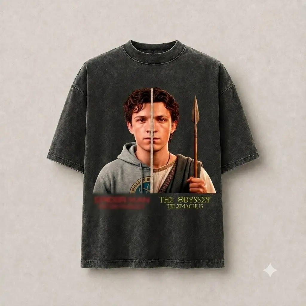 Spider-Man Peter x The Odyssey Telemachus Crossover Washed T-Shirt, Vintage Unisex Oversized 100% Cotton Graphic Tee