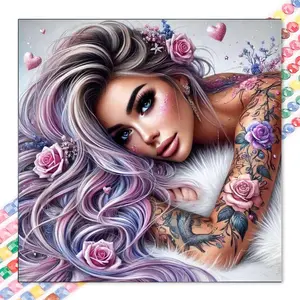 1 set DIY diamond painting kit, 5D diamond art set, DIY decoration roses, colorful hair, tattoos. Mosaic, diamond art, DIY art home decoration.
