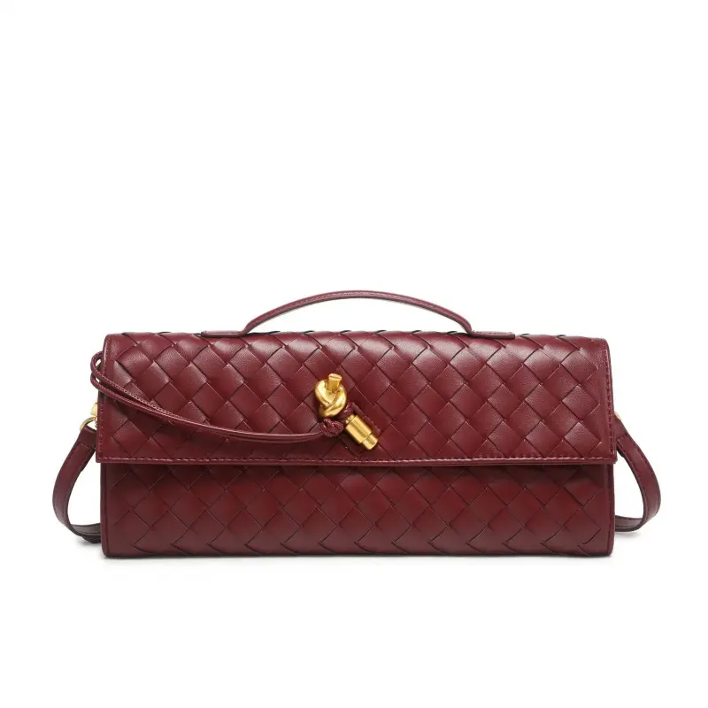Women's Woven Leather & Suede Evening Clutch, Elegant Stylish Purse with Adjustable Strap, Minimalist Clean Lines Turn-Lock Crossbody Bag for Mom, Handbags For Women, Faux Leather Women's Crossbody & Shoulder Bags