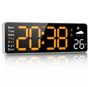 Large 9.5" Digital Wall Clock, LED Display with Indoor Temperature & Humidity Gauge, Auto Dimming, Dual Alarm with Snooze, 12/24H DST °C/°F, Corded Desk or Wall Mount Clock for Home Office, Garage, Study Room, Keep Track of Time & Air Comfort