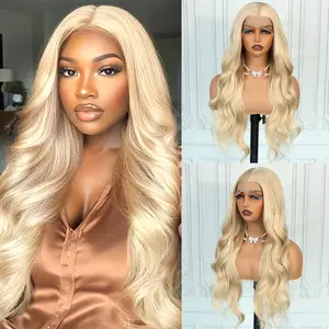 Aodbar hairs 13*4 Transparent Lace Frontal Wig Blonde Body Glueless Synthetic Wig for Women Heat Resistant Fiber Hair Pre Plucked Natural Looking Wis For Daily Party Deep Parting Space