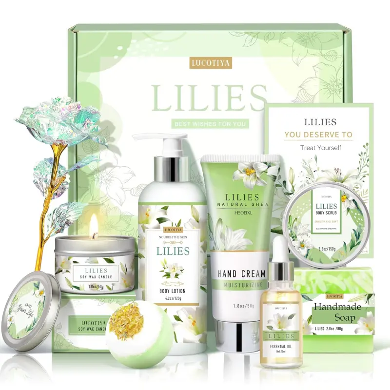 Lilies Silky Smooth Shea Lotion Body Care Self-Care Set - Festive Relaxing Spa Basket for Women, Ideal for Birthday, Christmas Gifting