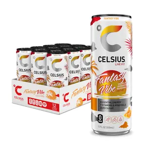 CELSIUS Sparkling Fantasy Vibe, Functional Essential Energy Drink, 12 Fl Oz (Pack of 12) Beverage Sport