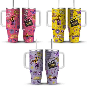 Hannah Montana 20th Anniversary Tumbler 40oz, Y2K Retro Pop Star Cup, Vintage Music Icon Travel Tumbler, Sparkly Aesthetic Hydration Cup for Fans