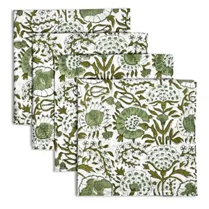 CPC Agate Green Indian Block Print Cotton Cloth Napkins Set of 4, 18x18 Reusable Everyday Napkins, Soft, Absorbent, Floral Dinner Napkin, Holiday, Party Gift, Spring,Mother's Day