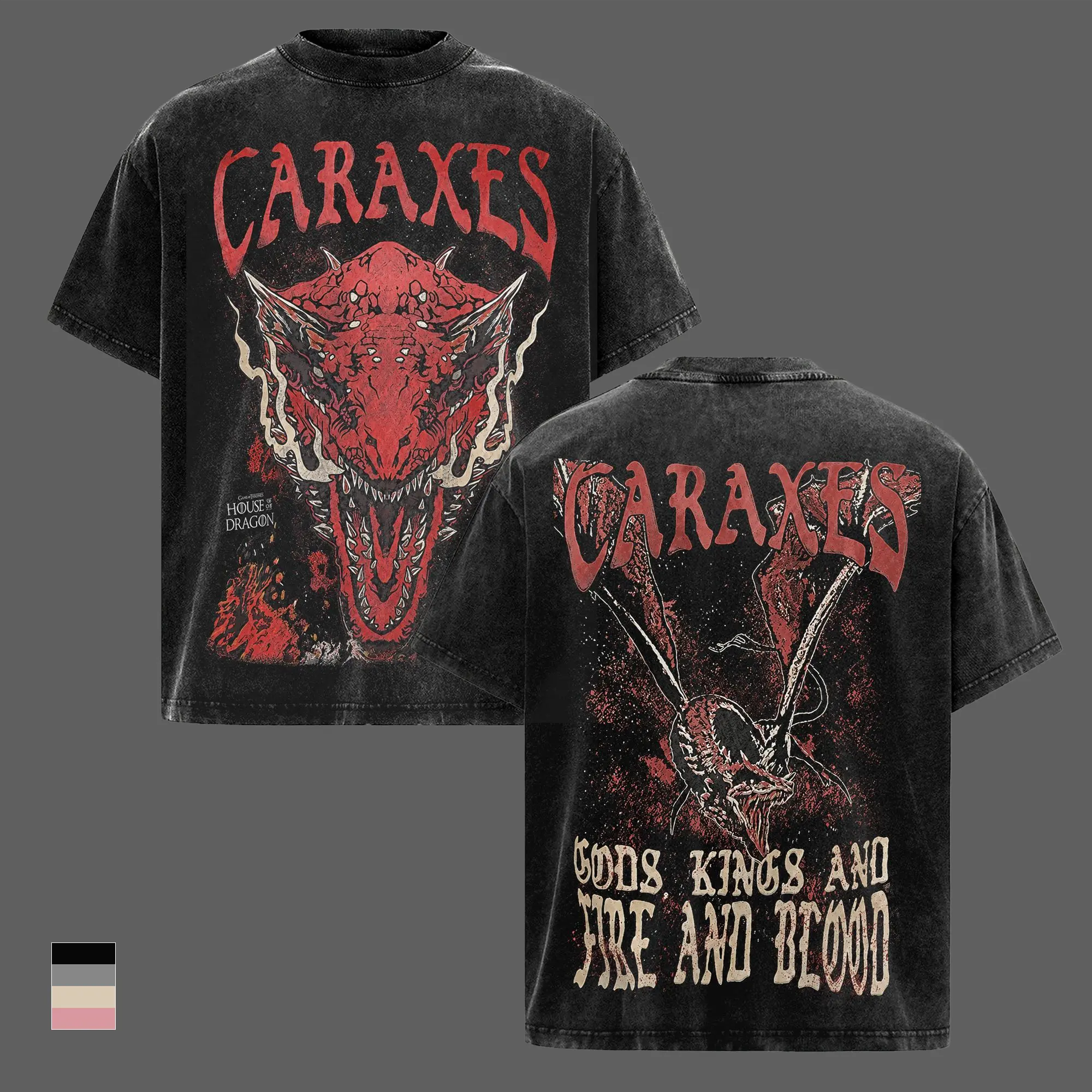 House Of The Dragon Caraxes Vintage Washed Graphic T-Shirt, Daemon Targaryen Dragon Tee, Oversized Heavyweight Cotton Streetwear, Fire And Blood Fantasy Shirt, Retro HBO Series Apparel, Premium Unisex Fan Merch Gift
