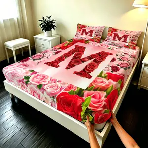 3Pcs Rose Whisper Letter Fitted Sheet (without Pillow Inserts), Skin-Friendly and Breathable Fabric, High-Elastic Edges Fit the Mattress Closely, Suitable for Bedrooms and Teen Rooms, Combining Practicality with Romantic and Sweet Home Texture.