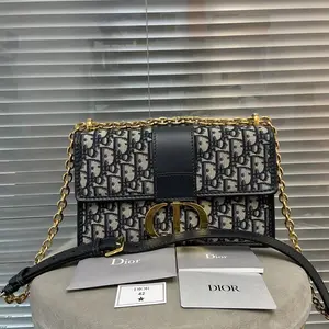 Pre-owned Dior Canvas Crossbody Bags Oblique 30 Montaigne Flap Bag Blue 60343366