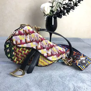 Pre-owned Dior leather Crossbody Bags Saddle Multicolor Beaded Fringe Saddle Bag 001051