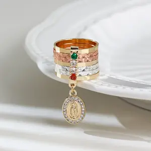 1pc Women's Vintage Zirconia Ring Virgin Mary Pendant 7Days  Design Simple Luxury, Casual Costume Jewelry For Party, Daily, Wedding - Perfect Gift Trendy Jewellery Accessories promise ring gf engagement rings women non tarnish rings