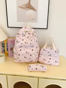 Soft and Cute Multicolor Dachshund Backpack Set Large Capacity Student Backpack Lunch Bag & Pencil Case Student Set