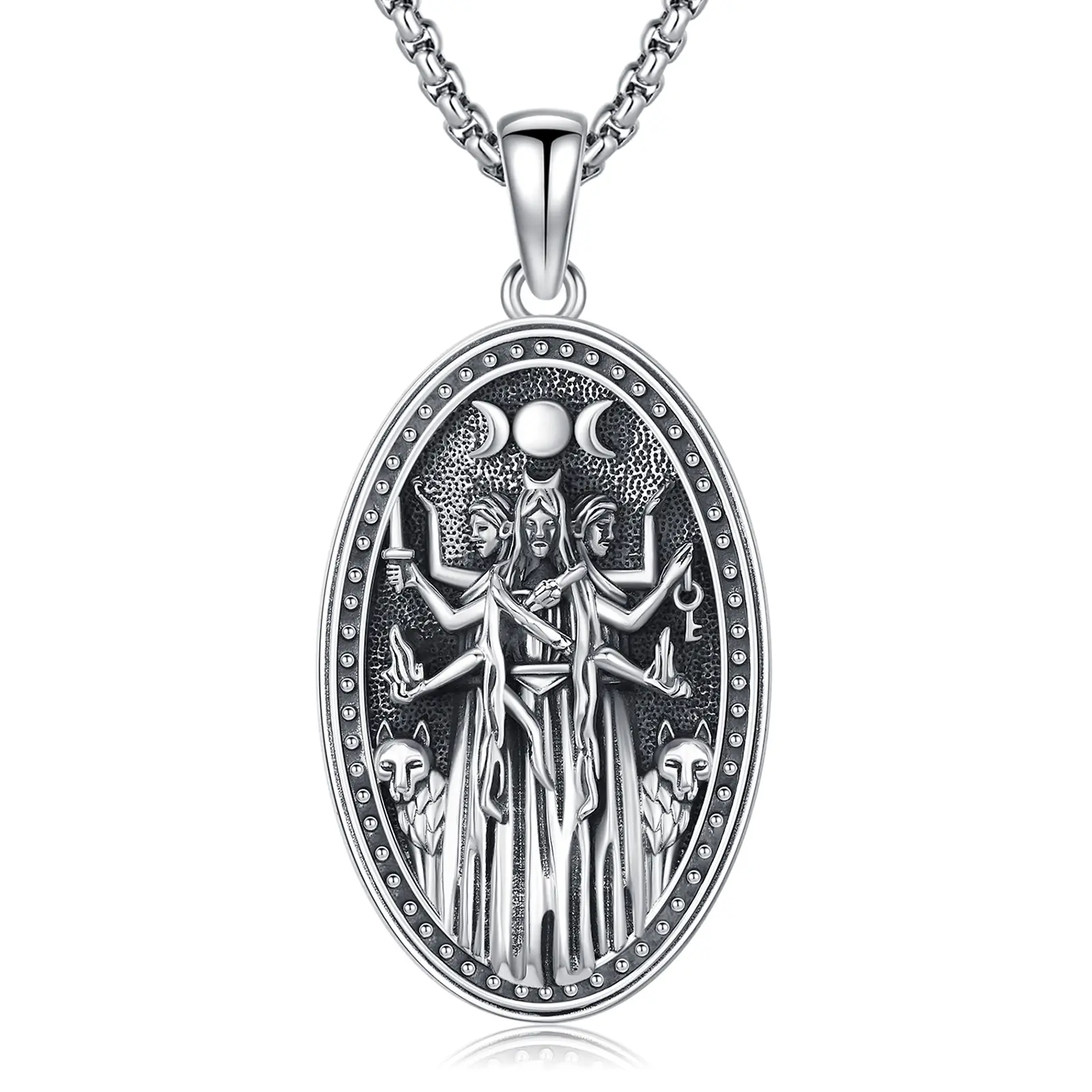 DRINSPER Hekate Protection Necklace for Women, 925 Sterling Silver Greek Mythology 3 Faces Goddess Torch Pendant