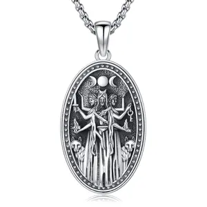 DRINSPER Hekate Necklace 925 Sterling Silver Hecate Pendant Goddess of Witchcraft Pagan Jewelry for Women