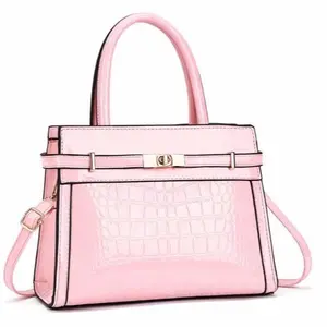 Pink Handbag Purse with Crocodile Texture and Gold Hardware