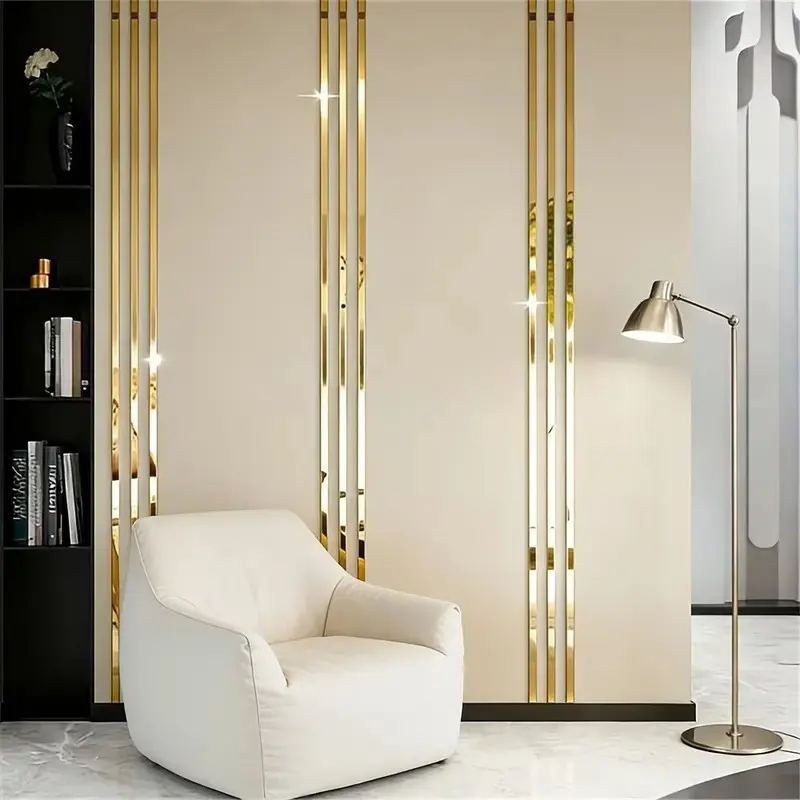 Available in packs of 10 or 20 pieces, gold-colored acrylic mirror wall decals, Mirror Stickers, no-drill DIY design for easy installation. Ideal for stylish home decor in living rooms, bedrooms, ceiling frames, TV backdrop walls and more.