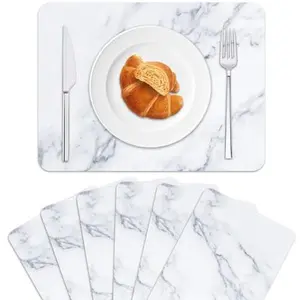 Marble Plastic Placemats Set of 6 - Marble Theme Table Mats, Wipe Clean Washable and Recyclable Table Placemats for Indoor Outdoor Heat Resistant Kitchen Dining Table