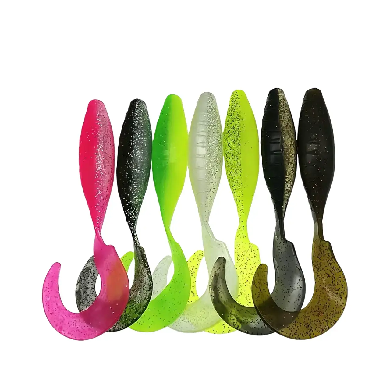 Soft Plastic Swimbait Lures, 6-Pack in Midnight Mullet Pattern, 6.3in 23g Curly Tail for Bass & Pike Fishing for Adults, Soft Lure