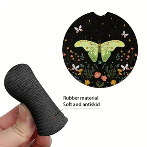 2pcs Green Butterfly EVA Car Cup Holders with Finger Notch - Absorbent Auto Coasters for Drinks, Anti-Slip Car Interior Accessories for Women and Men