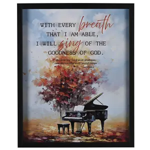 360 Stand MDF Wood Framed Hanging Wall Art, 17x21 in "With Every Breath That I" Lord & Nature Poster Print - Glass Insert, Shadow Detail, Box Hanger, Worship Decor for Room Decoration