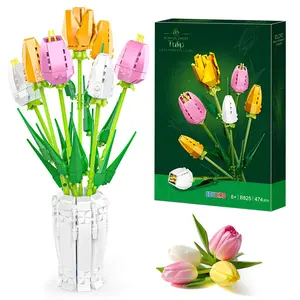 Tulip Bouquet Building Blocks Set, 474pcs/set Plastic Faux Flowers Creative Flower Model Blocks Toys, DIY Home & Office Decoration, Ideal Gift for Adults & Girls