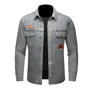 Men's  Washed Denim Shirt, Retro Distressed Biker  Shirt， Classic Trucker Shirt with Shoulder Stitching, Casual Button-Down Motorcycle Denim Shirt  for Men, Fashion Streetwear Denim Shirt for Daily Wear, Riding, Outdoor