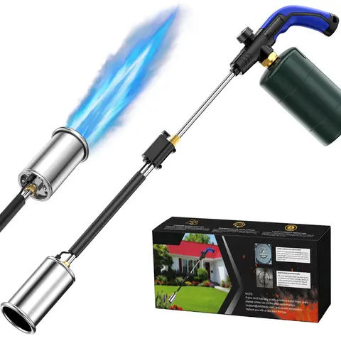 Heavy Duty Multi-Use Propane Weed Torch, 30-inch Heat-Resist Steel Nozzle, Built-In Igniter, Durable Ergo Grip Rubber Handle, Powerful Heat Output Power Tool for Outdoor Work, Fire Starting (PROPANE TANK NOT INCLUDED)