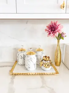 White with Gold Vein Glass Canister (Set of 3)