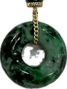 Donut style Jade Necklace Green color with 14K Gold Plated 1.5cm