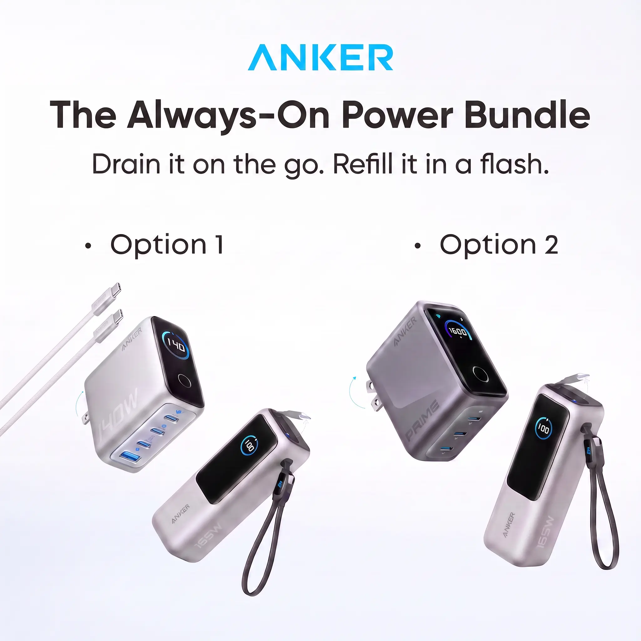 【The Always-On Power Bundle】 Anker Laptop power bank (25K, 165W, Built-In and Retractable Cables) and Anker Laptop Charger (140W, 4-Port, PD 3.1) sohochic