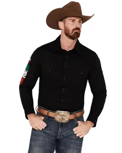 Rock & Roll Denim Men's And Mexico Logo Long Sleeve Western Snap Shirt - Rrmsosr0qt