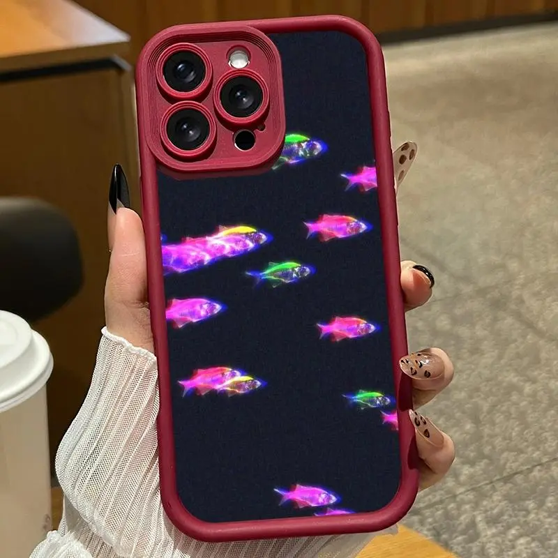 Neon fish pattern phone case. Compatible with iPhone 17 Pro Max/16 Pro Max/15 Plus/14/13/12/11, TPU soft case. Compatible with Galaxy S26 Ultra/S25 Plus/S24/S23, Dopamine color. Compatible with Galaxy A54/A53/A33/A15.