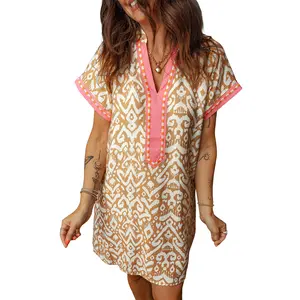 Western Fashion Print Striped Color Block Patchwork Shift Mini Dress