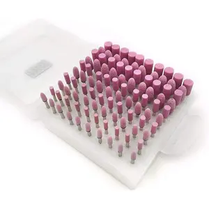 Luo ke 100 count Rotary Grinding Stone - 1/8'' Shank  Oxide Grinding Bits Abrasive Mounted Grinding Stones for Rotary Tool (Red)