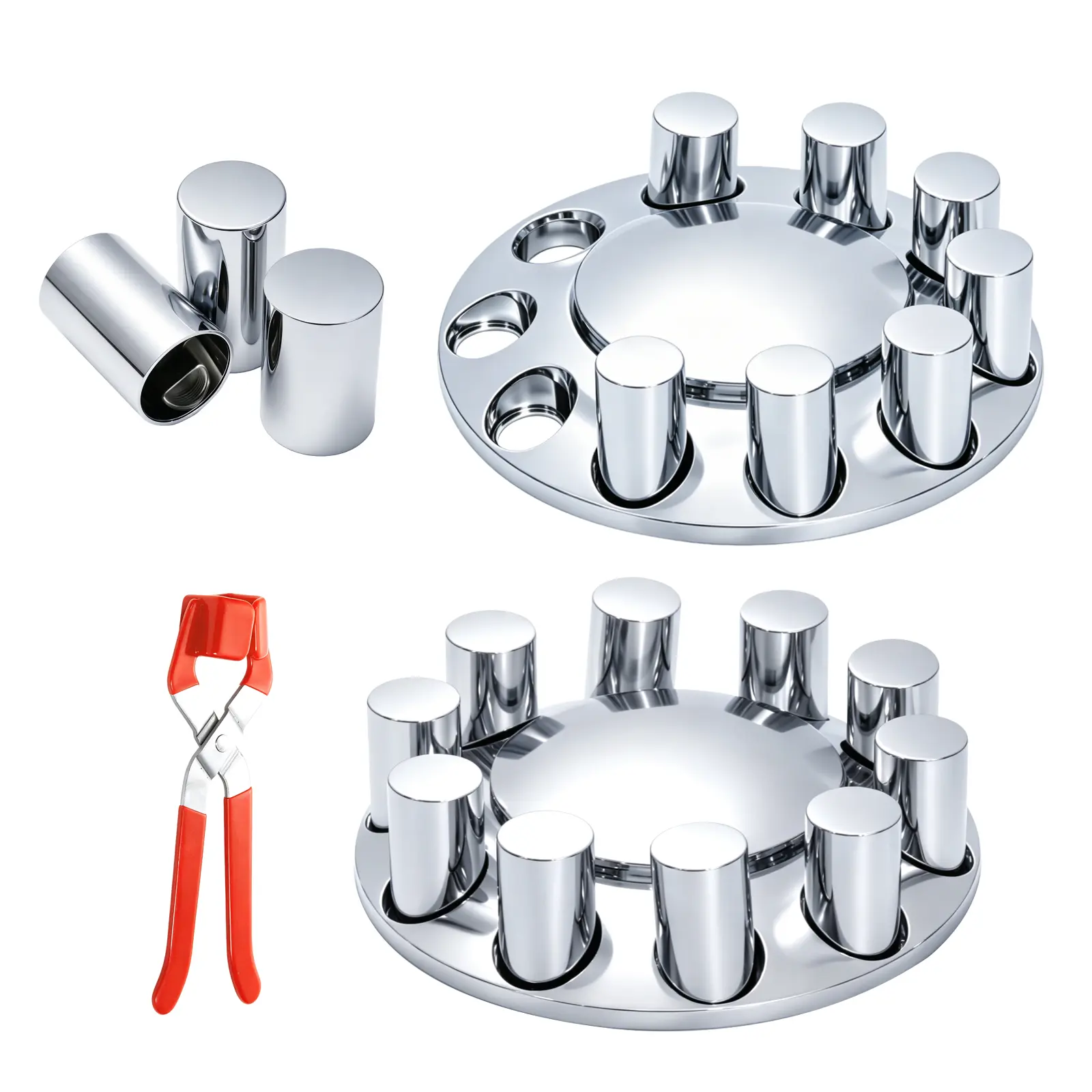 ABS Plastic Screw-On Front Axle Wheel Cover Replacement Set, Universal Fit for Most Semi Trucks, Durable, Easy Installation (Standard-ACN35, Chrome Look)