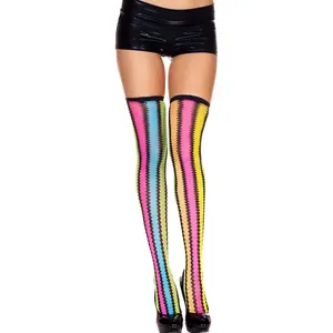 Rainbow spandex mesh thigh hi