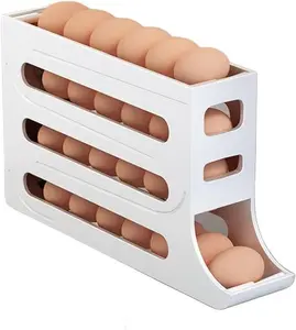 4 Tiers Egg Holder for Fridge， Automatic Egg Rolling Rack, 30 Eggs Storage Rack, Egg Distributor for Refrigerator, Egg Storage Rack for Kitchen (White)