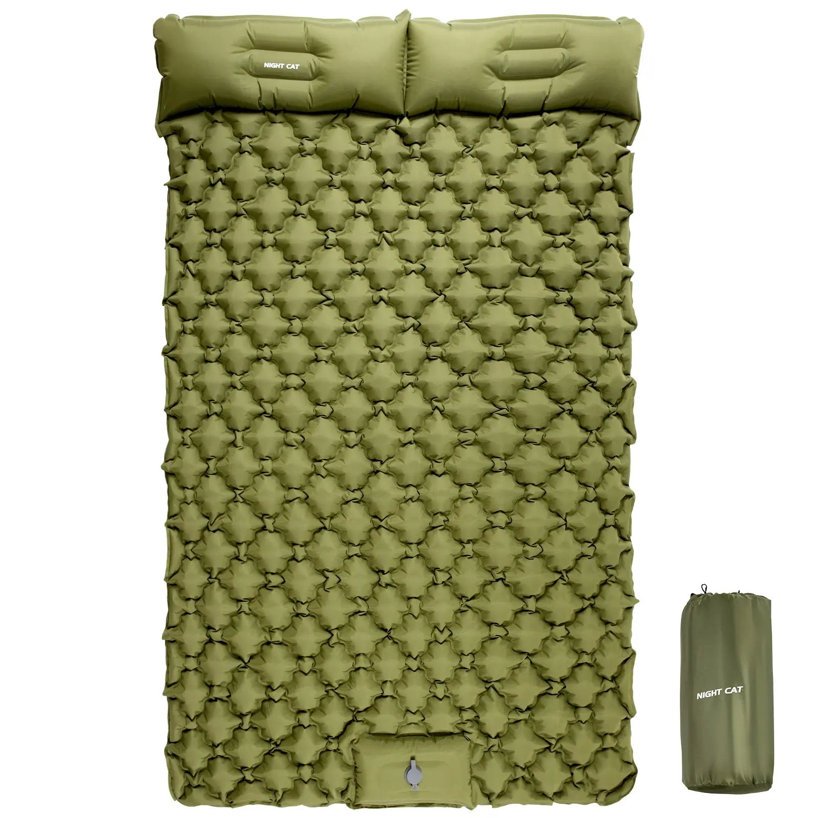 Night Cat Inflatable Double Sleeping Pad Mat Bed with Foot Pump & Double Pillow for Camping Hiking Ultra-Light Compact 77"x 47" Comfortable TPU Coated Nylon Fabric, Inflatable Airbed, Camping Accessories, Lightweight summervibes,